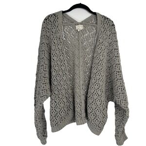Nicole Miller Open Knit Cardigan Size Large Gray Green Boho Grandmacore